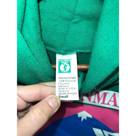 Vintage 1980s Ironman Hoodie 1989 YMCA Pikes Peak Lazyman Green 80s Discus Small - Picture 7 of 10